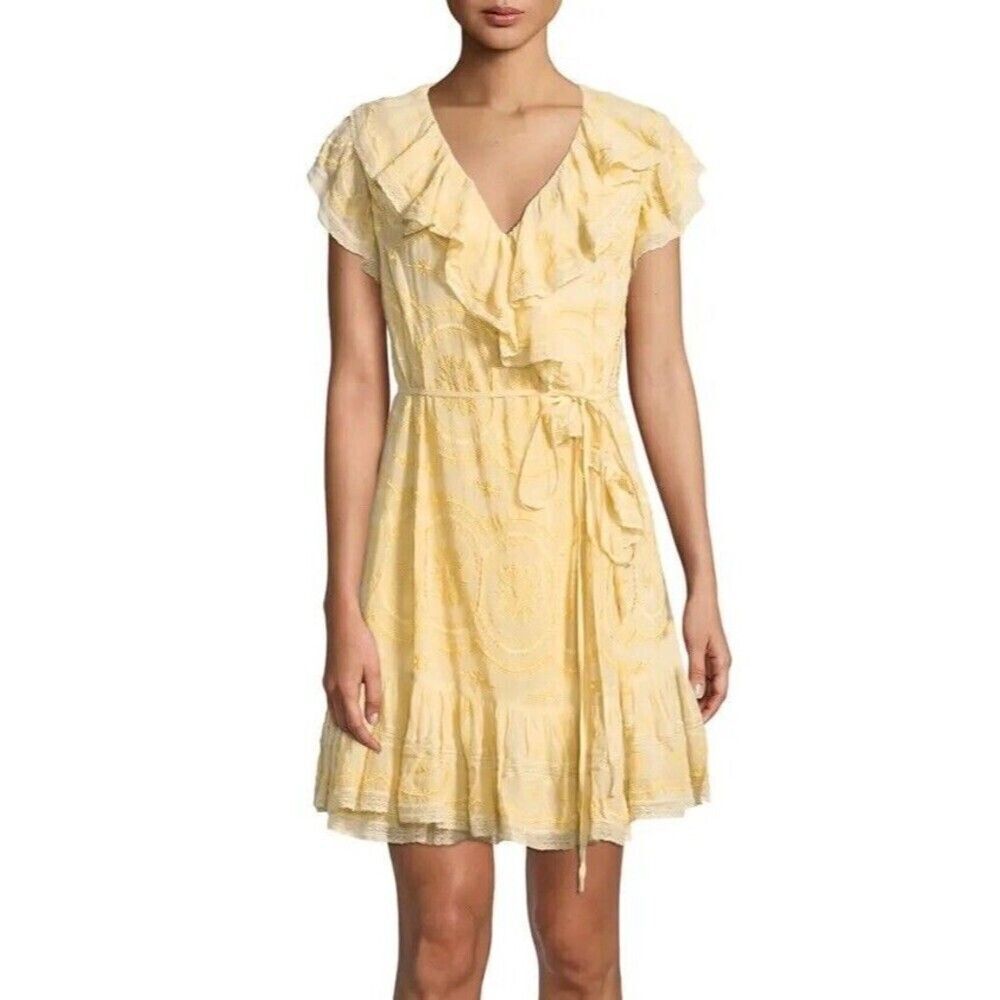 Needle & Thread Anglaise Georgette Yellow Wrap Designer Dress Size 8-10
